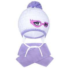 NEW BABY Zimska otroška pletena kapa s šalom purple - 104 (3-4 leta)