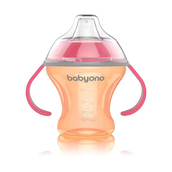 BabyOno Baby Ono 180 ml nepropustna skodelica z mehkim ustnikom oranžna