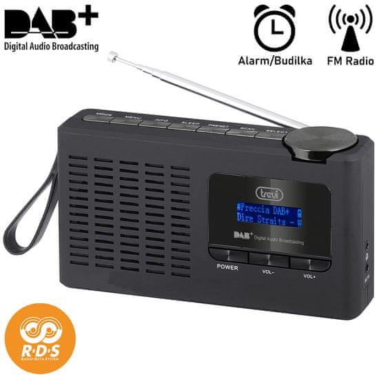 Trevi 7F94R prenosni digitalni radio, DAB/DAB+/FM, polnilna baterija, črn