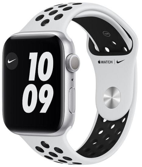 Apple Watch Nike Series 6 pametna ura, 44 mm, srebrno aluminijasto ohišje s platinastim/črnim paščkom