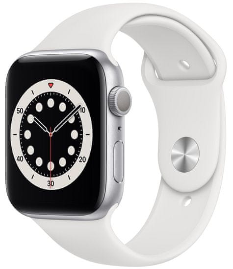Apple Watch Series 6 pametna ura, 44 mm, srebrno aluminijasto ohišje z belim športnim paščkom