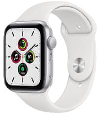 Apple Watch SE pametna ura, 44 mm, srebrno aluminijasto ohišje z belim športnim paščkom