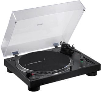 gramofon audio-technica at-lp120sbt-usb bluetooth usb fono linijski izhodi predojačevalnik antiskate mehanizem 3 vrt / min prenosni at-vm95e aluminijasta plošča kodek qualcomm aptx ročno krmiljenje hitrosti krmiljenje kristalno krmiljena osnova z neposrednim naključnim dušenjem visok navor elektronska zavora