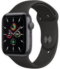 Apple Watch SE pametna ura, 44 mm, vesoljsko sivo aluminijasto ohišje s črnim športnim paščkom