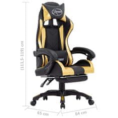 Vidaxl Racing stol z oporo za noge zlato in črno umetno usnje