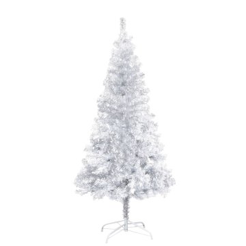 Vidaxl Umetna novoletna jelka s stojalom srebrna 150 cm PET