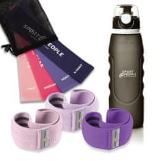 Sport2People steklenica + set tekstilnih elastik za vadbo, 3 kosi + set lateks elastik za vadbo, 4 kosi
