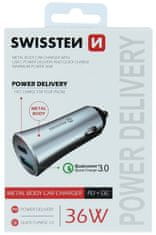 SWISSTEN CL adapter Power Delivery USB-C + Quick Charge 3.0 36 W Metal 20111640, srebrni