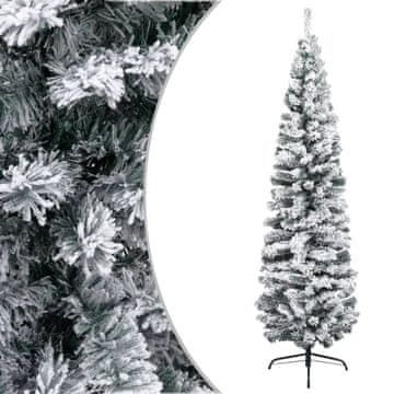Vidaxl Ozka umetna novoletna jelka s snegom zelena 240 cm PVC