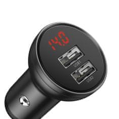 BASEUS Digital 2x USB avtomobilski adapter + 3in1 kabel USB - UBS C / Micro USB / Lightning 1.2m, črna