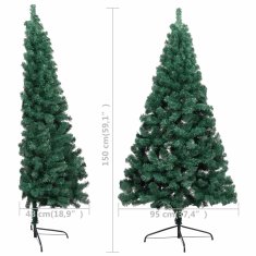 Vidaxl Umetna polovična novoletna jelka s stojalom zelena 150 cm PVC
