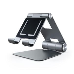 Satechi R1 zložljivo in nastavljivo stojalo za mobilne telefone ali tablice, aluminijasto, sivo