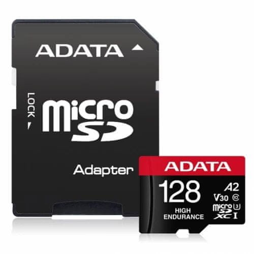 A-Data High Endurance microSDXC spominska kartica, 128GB, UHS 3, V30, A2 + SD adapter