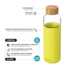 QUOKKA FLOW Steklena steklenica s silikonsko površino NEON GREEN, 660ml, 40009