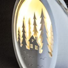 Solight LED viseča dekoracija, gozd in koča, bela, 2x AAA