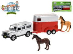Mikro Trading Avtomobil Land Rover Defender kovinski 14 cm vzvratna vožnja s konjsko prikolico 11 cm