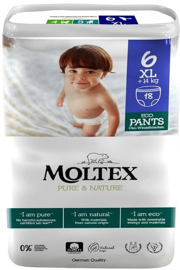 MOLTEX MOLTEX Moltex Pure Hlačne plenice za natikanje & Nature XL +14 kg (18 kos)