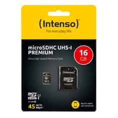 Intenso Premium Micro SDXC spominska kartica, 16 GB, 45 MB/s, UHS-I + SD adapter