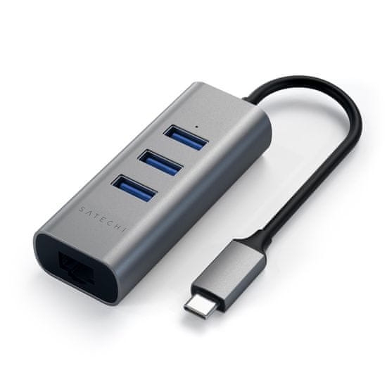 Satechi USB-C hub, 3 x USB-A, Ethernet, Space Grey