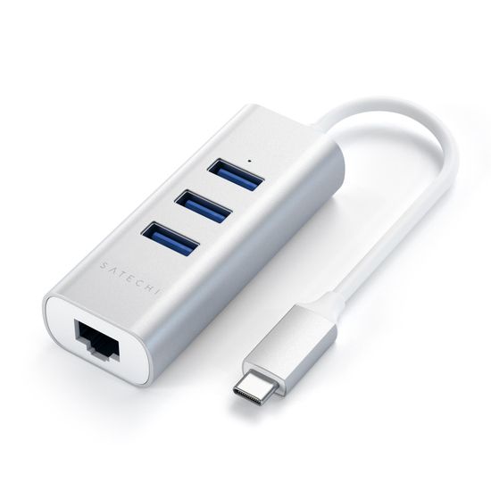 Satechi USB-C hub, 3 x USB-A, Ethernet, srebrn