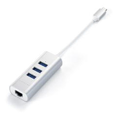 Satechi USB-C hub, 3 x USB-A, Ethernet, srebrn