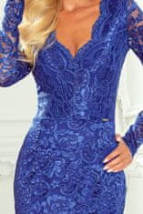 Numoco Ženska čipka obleko z izrezom Carter modra S