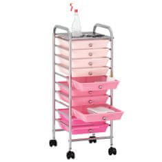 Greatstore Premični voziček z 10 predali ombre roza plastika