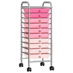 shumee Premični voziček z 10 predali ombre roza plastika