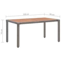 Vidaxl Vrtna miza siva 150x90x75 cm poli ratan in trden akacijev les