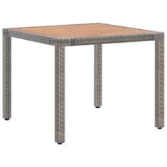 Vidaxl Vrtna miza siva 90x90x75 cm poli ratan in trden akacijev les
