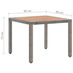 Vidaxl Vrtna miza siva 90x90x75 cm poli ratan in trden akacijev les