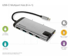 Verbatim priklopna postaja iz USB-C na 3x USB 3.0, USB-C, HDMI 4K, Gigabit Ethernet,SD/microSD