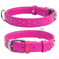 WAUDOG Ravna usnjena ovratnica roza barve s kristali 19-25 cm, širina: 9 mm roza