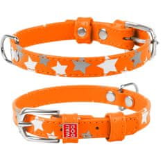 WAUDOG usnjena odsevna in svetleča fosforescentno oranžna ovratnica z zvezdicami 19-25 cm, širina: 9 mm Oranžna