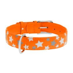 WAUDOG usnjena odsevna in svetleča fosforescentno oranžna ovratnica z zvezdicami 19-25 cm, širina: 9 mm Oranžna