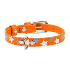 WAUDOG usnjena odsevna in svetleča fosforescentno oranžna ovratnica z zvezdicami 19-25 cm, širina: 9 mm Oranžna