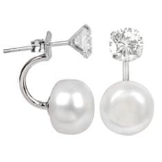 JwL Luxury Pearls Originalni dvojni uhani s pravim biserom in kristalom JL0059