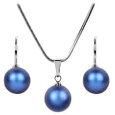 Levien Pearl Iridescent temno modra ogrlica in komplet uhanov