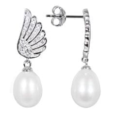 JwL Luxury Pearls Biserni uhani z belim resničnim biserom in cirkoni JL0534