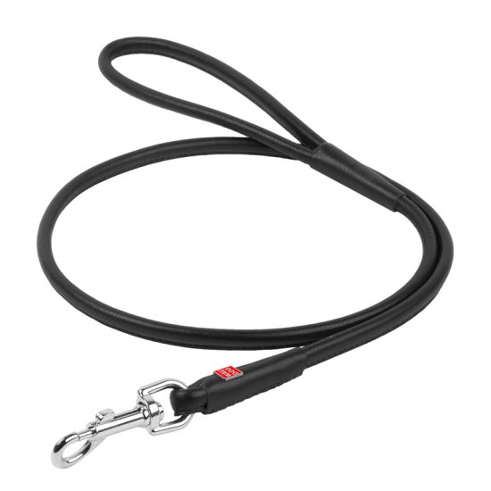 WAUDOG Okrogel usnjen pasji povodec črne barve, kratek 122cm