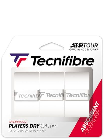 Tecnifibre Players Dry ATP set gripov za lopar, 3 kosi, 0,4 mm, bel