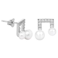 JwL Luxury Pearls Srebrni uhani Nota s pravim biserom in cirkoni JL0414