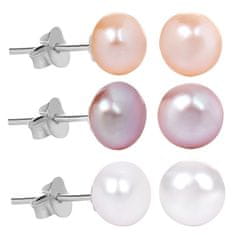 JwL Luxury Pearls Set s popustom 3 parov bisernih uhanov - bela, losos, vijolična JL0426