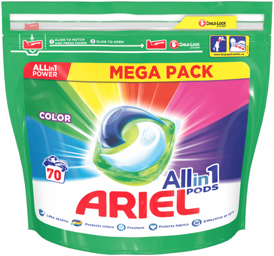 Ariel All-in-1 Color gel kapsule za pranje perila, 70 kosov