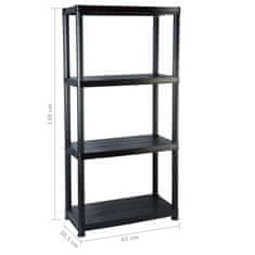 Vidaxl 4-nadstropna polica črna 61x30,5x130 cm plastika
