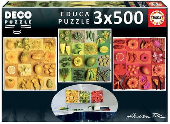 Educa sestavljanka Deco, 3x500 kosov: Egzotično sadje in cvetje