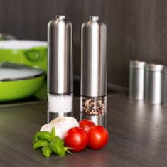 tectake Komplet 2 električnih mlinčkov za sol in poper, izdelan iz nerjavnega jekla, z lučko