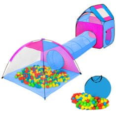 tectake Velik igralni šotor s tunelom + 200 žogicami za otroke Modra