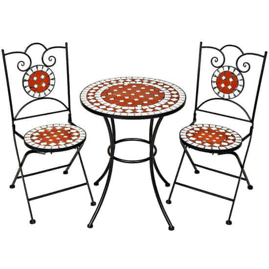 tectake Komplet vrtnega pohištva z mozaičnim dizajnom, 2 stola + miza Ø 60 cm