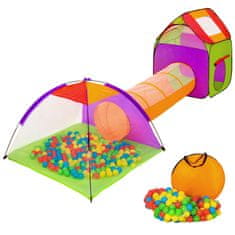 tectake Velik igralni šotor s tunelom + 200 žogicami za otroke Barvito